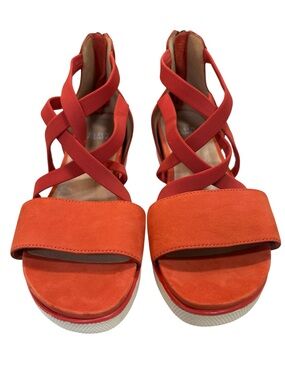 Eileen Fisher Coral Leather Strappy Comfort Sandals Platform Zip Back